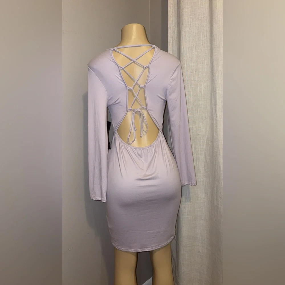 Elegant Lavender Long Sleeve Dress - Picture 3 of 5